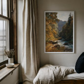 Herfst Bos Stroom Herten Landschap Poster
