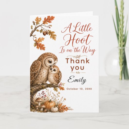 Herfst bos uil baby shower bedankkaart (Voorkant)