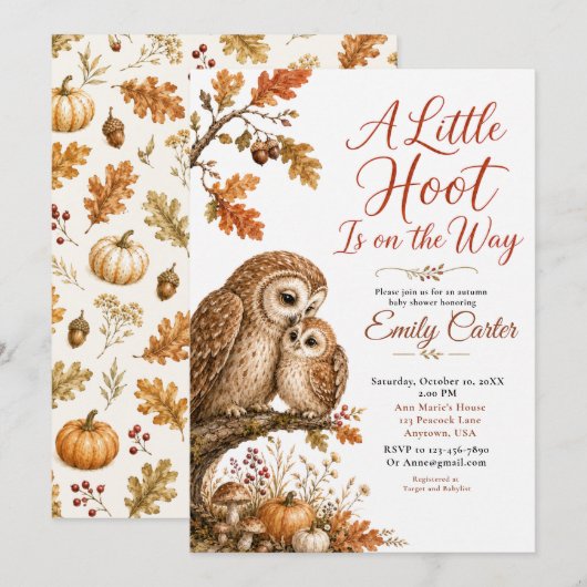 Herfst bos uil baby shower kaart (Voorkant / Achterkant)