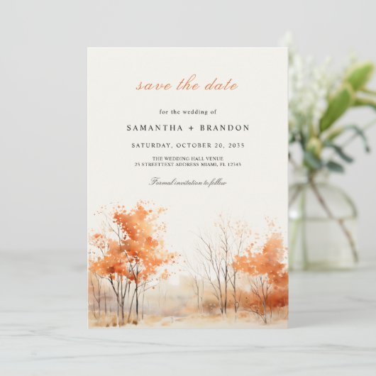 Herfst bos Verliefd worden Reserveer de datum Save The Date (Staand voorkant)
