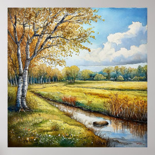 Herfst bos waterverf decor cadeau voor thuis poster