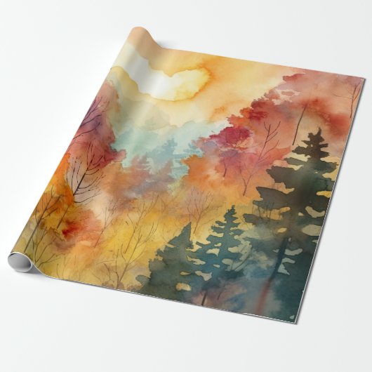 Herfst bos waterverf gloed cadeaupapier (Uitgerold)