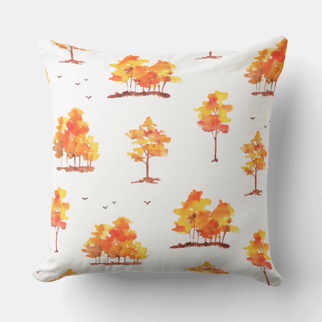 Herfst Bos Waterverf Patroon | Warm Herfst Hout Kussen (Voorkant)