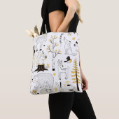 Herfst bosbomen bladeren patroon tote bag (Dichtbij)