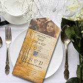 Herfst boscrème achtergrond foto QR code All In One Uitnodiging