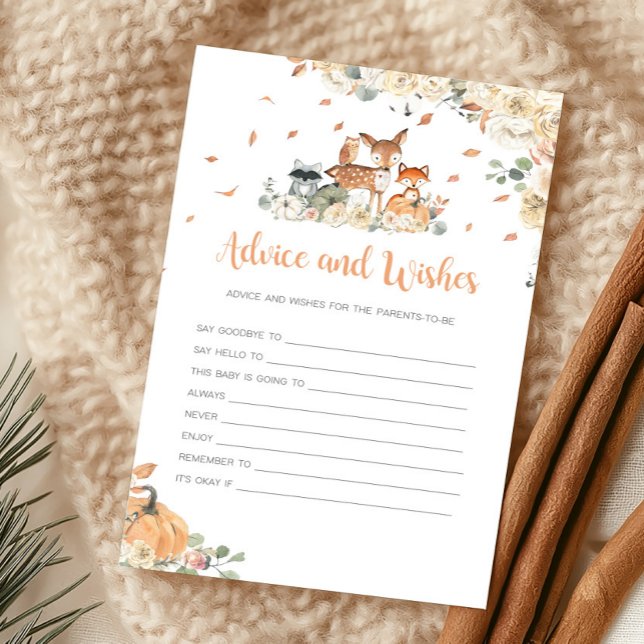 Herfst Bosdieren Advies en Wensen Spel (Floral Woodland Animals Baby Shower Advice and Wishes Game)