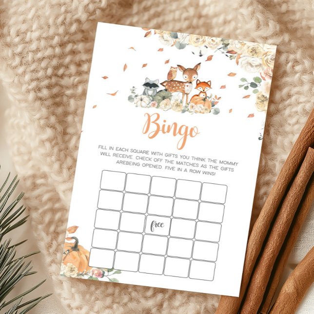 Herfst Bosdieren Baby Shower Bingo Spel (Floral Woodland Animals Baby Shower Bingo Game)