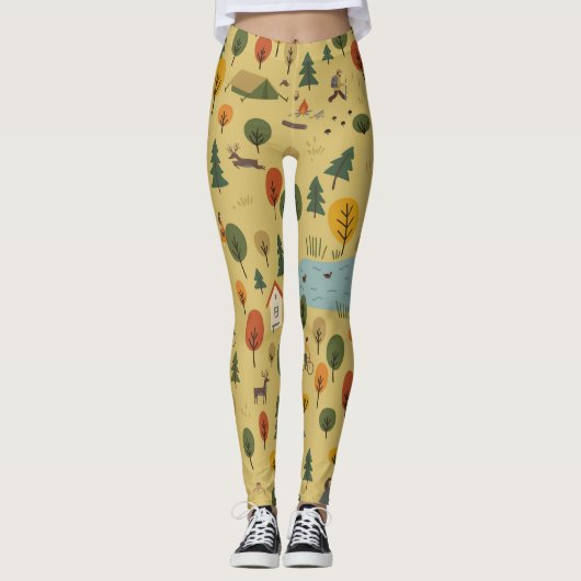 Herfst Bosdieren behang Leggings (Voorkant)
