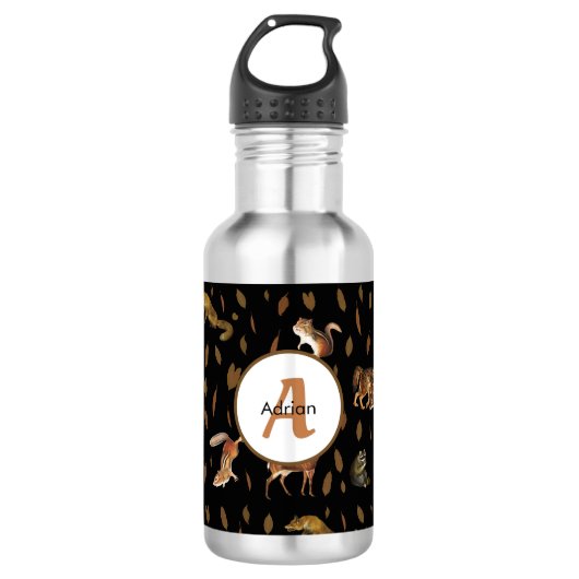 Herfst Bosdieren Herfstbladeren Monogram School Waterfles (Voorkant)