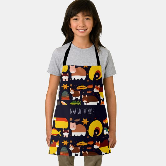 Herfst bosdieren retro patroon schort (Insitu)