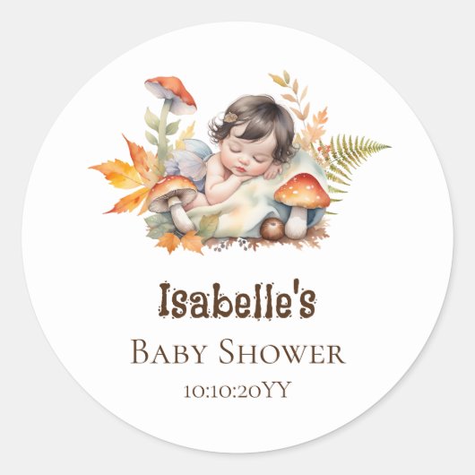 Herfst Bosfee Baby Shower Ronde Sticker (Voorkant)