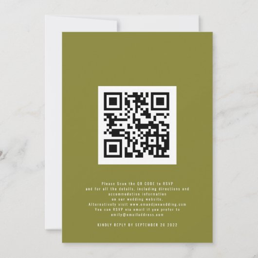 Herfst Bosfoto QR Code Olive Green Wedding Kaart (Achterkant)