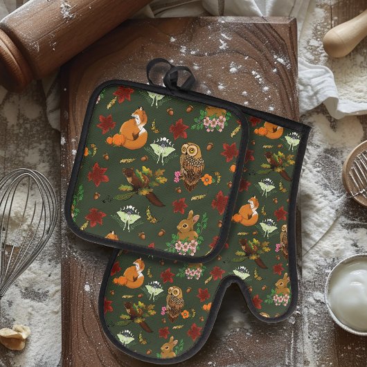 Herfst bosgebied Bos Dier Groen Ovenwant & Pannenlap Set