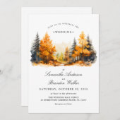 Herfst bosland, dennenbomen trouwkaart save the date (Voorkant / Achterkant)