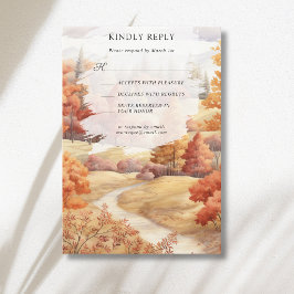 Herfst bospad bladeren val huwelijksfeest RSVP kaartje
