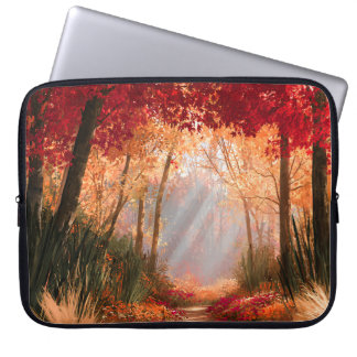 Herfst bospad Gouden Zonlicht Landschap Laptop Sleeve