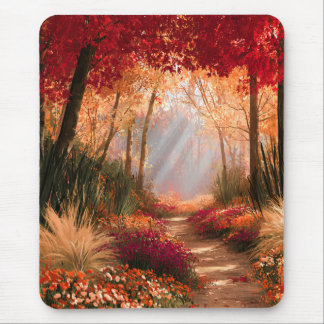 Herfst bospad gouden zonlicht landschap muismat