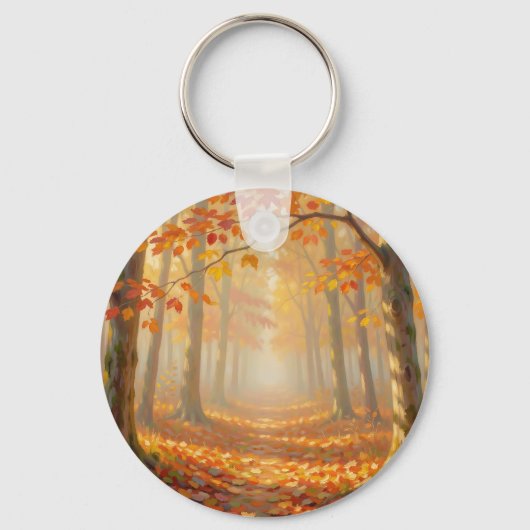 Herfst bospad Schilderachtige Landschapskunst Sleutelhanger (Voorkant)
