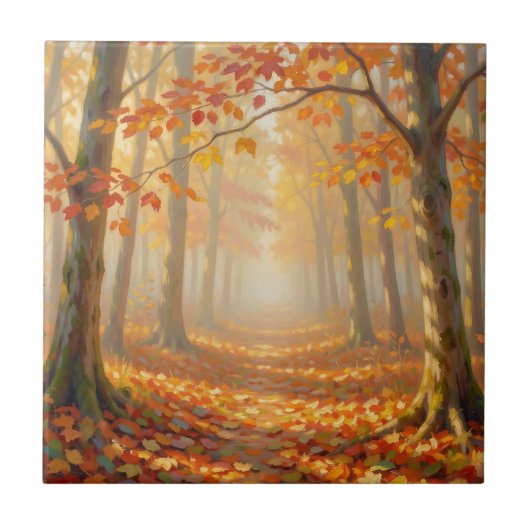 Herfst bospad Schilderachtige Landschapskunst Tegeltje (Voorkant)