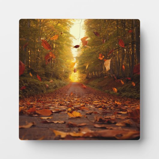 Herfst bospad vallende bladeren fotoplaat (Voorkant)