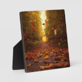 Herfst bospad vallende bladeren fotoplaat (Voorkant)