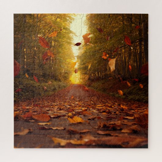 Herfst bospad vallende bladeren legpuzzel (Verticaal)