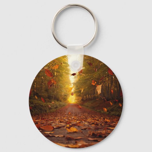 Herfst bospad vallende bladeren sleutelhanger (Voorkant)