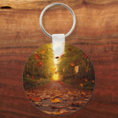Herfst bospad vallende bladeren sleutelhanger (Achterkant)
