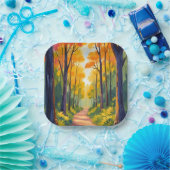 Herfst bospad | Waterverf herfstblad Papieren Bordje (Feest)