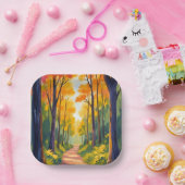 Herfst bospad | Waterverf herfstblad Papieren Bordje (Feest)