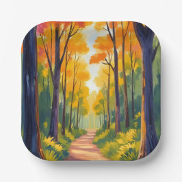 Herfst bospad | Waterverf herfstblad Papieren Bordje