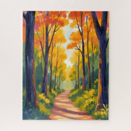 Herfst bospad | Waterverf herfstloof Legpuzzel