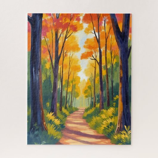 Herfst bospad | Waterverf herfstloof Legpuzzel (Verticaal)