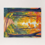 Herfst bospad | Waterverf herfstloof Legpuzzel (Horizontaal)