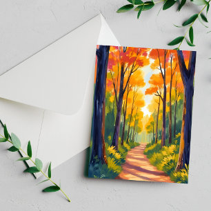 Herfst Bospad   Waterverfkaart van herfstloof