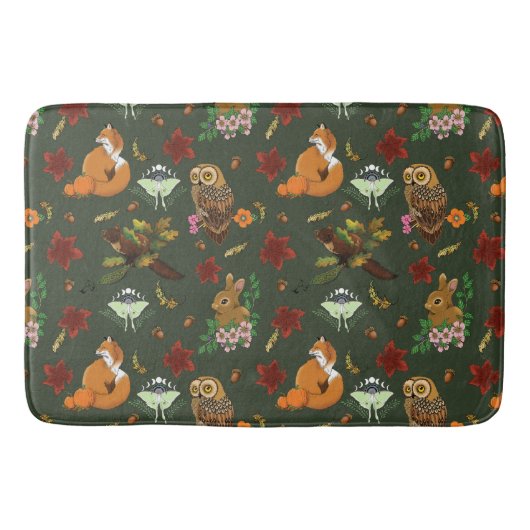 Herfst bosrijke bosdieren groen badmat (Voorkant)