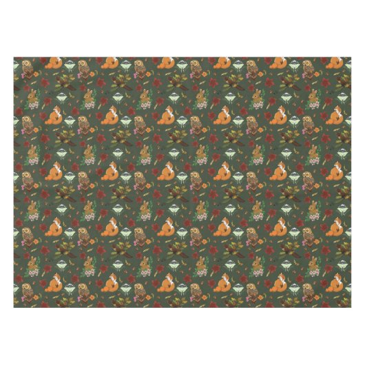 Herfst bosrijke bosdieren groen tafelkleed (Voorkant (Horizontaal))