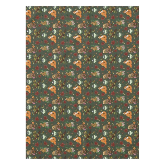 Herfst bosrijke bosdieren groen tafelkleed (Voorkant)