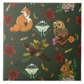 Herfst bosrijke bosdieren groen tegeltje (Voorkant)