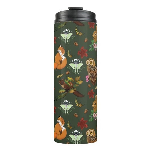 Herfst bosrijke bosdieren groen thermosbeker (Voorkant)