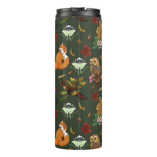 Herfst bosrijke bosdieren groen thermosbeker (Achterkant)