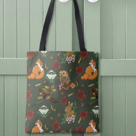 Herfst bosrijke bosdieren groen tote bag