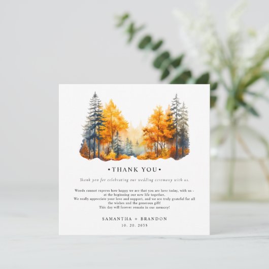 Herfst Bossen bruiloft Bedankkaart (Staand voorkant)