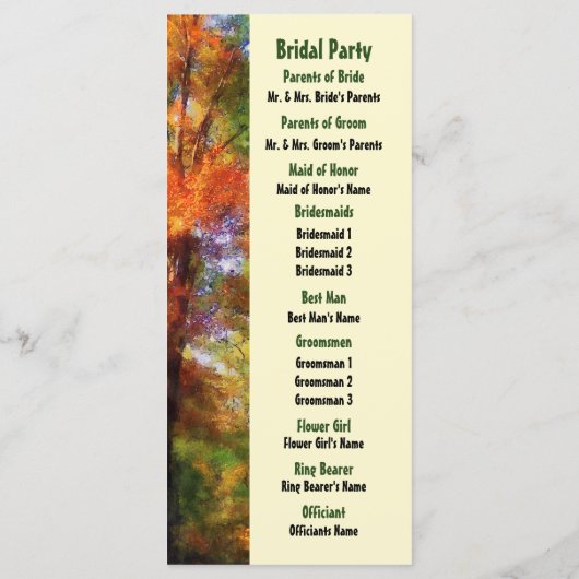 Herfst Bossen bruiloft programma Programmakaart (Achterkant)