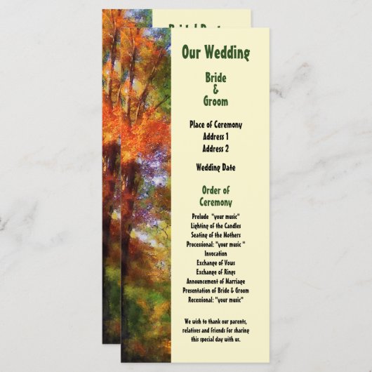 Herfst Bossen bruiloft programma Programmakaart (Voorkant / Achterkant)