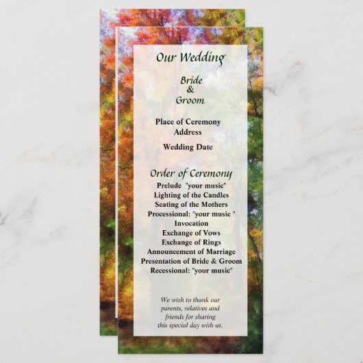 Herfst Bossen bruiloft programma Programmakaart (Voorkant / Achterkant)