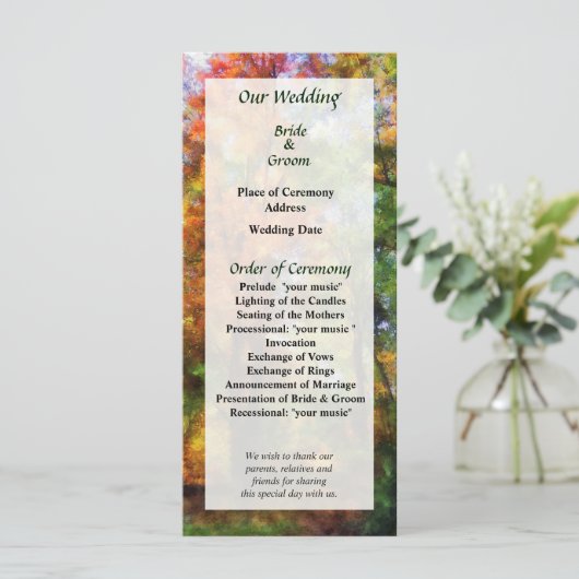 Herfst Bossen bruiloft programma Programmakaart (Staand voorkant)