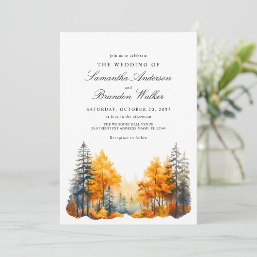 Herfst Bossen herfst bruiloft uitnodiging (Staand voorkant)
