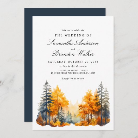 Herfst Bossen herfst bruiloft uitnodiging (Voorkant / Achterkant)