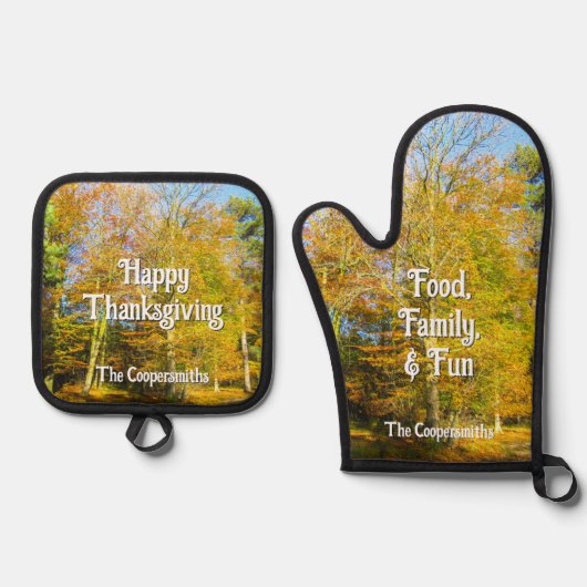Herfst Bossen & Zonneschijn - Gepersonaliseerd Ovenwant & Pannenlap Set (Voorkant)